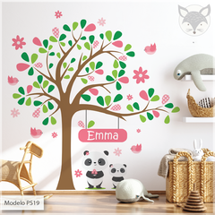 Vinilo infantil troquelado, árbol con pandas y nombre personalizable, PS19