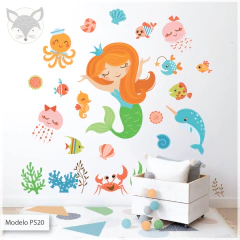Kids cut-out vinyl, smiling mermaid and sea animals, PS20 - buy online