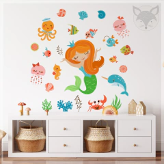 Kids cut-out vinyl, smiling mermaid and sea animals, PS20 on internet