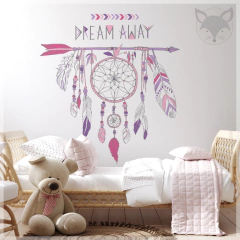 Vinilo decorativo, atrapasueños con plumas en tonos suaves, mural infantil PS21 en internet