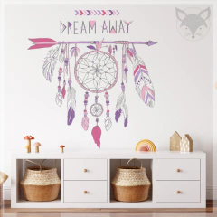 Vinilo decorativo, atrapasueños con plumas en tonos suaves, mural infantil PS21 - Little Dreamer Deco - vinilos decorativos infantiles
