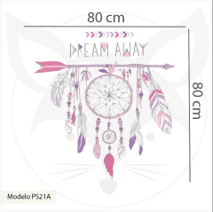 Vinilo decorativo, atrapasueños con plumas en tonos suaves, mural infantil PS21 - tienda online