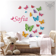 Decorative vinyl, colorful butterflies with personalized name, children's mural PS26 on internet