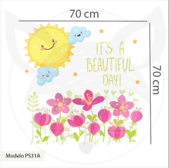 Vinyl mural, happy sun and flowers, kids decor PS31 - Little Dreamer Deco - vinilos decorativos infantiles