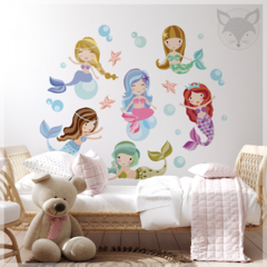 Mural de vinilo, sirenas y burbujas mágicas, decoración infantil PS33