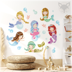 Mural de vinilo, sirenas y burbujas mágicas, decoración infantil PS33 en internet