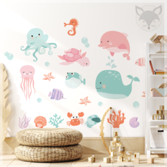 Mural de vinilo, animales marinos adorables, vinilo decorativo PS34 - comprar online