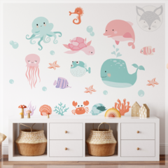 Mural de vinilo, animales marinos adorables, vinilo decorativo PS34 en internet