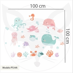 Mural de vinilo, animales marinos adorables, vinilo decorativo PS34 - Little Dreamer Deco - vinilos decorativos infantiles