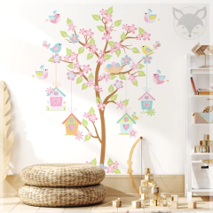 Mural de vinilo, árbol con pajaritos y casitas, vinilo infantil PS35 - comprar online