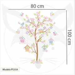 Vinyl mural, tree with birds and houses, kids wall art PS35 on internet
