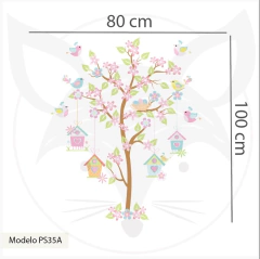 Mural de vinilo, árbol con pajaritos y casitas, vinilo infantil PS35 en internet