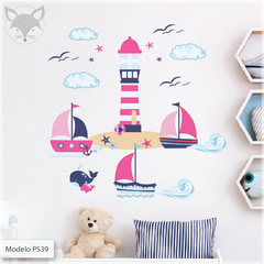 Mural de vinilo, casitas de pájaros y jardín encantado, vinilo infantil PS39
