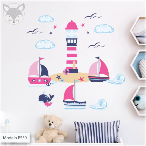 Vinyl mural, birdhouses and enchanted garden, kids wall art PS39