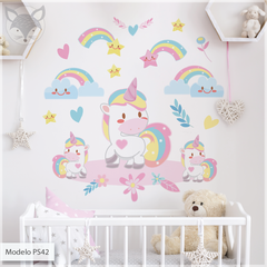 Vinilo infantil unicornios y arcoíris, mural decorativo mágico PS42 - comprar online
