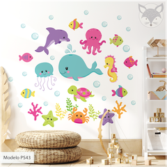 Vinilo infantil animales marinos, mural decorativo océano PS43 - comprar online