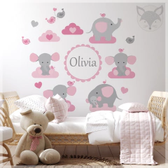 Children's elephants and clouds wall sticker, personalized decor mural PS46 - buy online