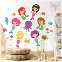 Vinilo infantil sirenas y océano, mural decorativo fantasía PS47 en internet