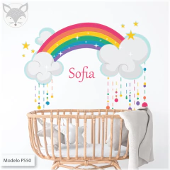 Children's rainbow and clouds wall sticker, personalized decor mural PS50 - buy online