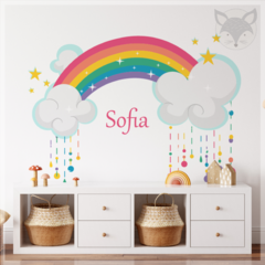 Vinilo infantil arcoíris y nubes, mural decorativo personalizado PS50