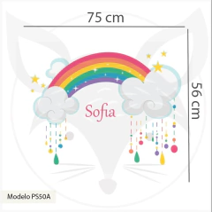 Children's rainbow and clouds wall sticker, personalized decor mural PS50 - Little Dreamer Deco - vinilos decorativos infantiles