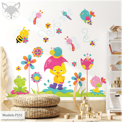 Vinilo de pared de patito con paraguas y flores PS55 en internet