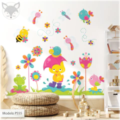 Duckling with umbrella and flowers wall decal PS55 on internet