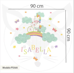 Vinilo infantil de unicornio en bicicleta con arco iris PS56 - Little Dreamer Deco - vinilos decorativos infantiles