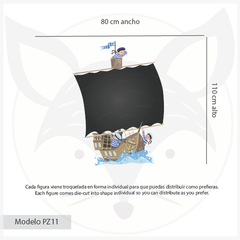 Mural pizarra de vinilo autoadhesivo con diseño de barco pirata, modelo PZ11 - comprar online