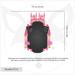 Vinyl chalkboard mural with princess castle and pink details, model PZ12 - buy online