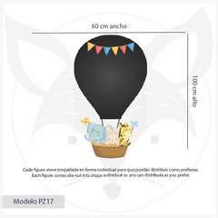 Mural pizarra de vinilo con forma de globo aerostático y animales tiernos, modelo PZ17 - comprar online