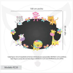 Mural pizarra de vinilo con diseño de animales de la selva y mariposas, modelo PZ20 - comprar online