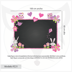 Pizarrón pizarra infantil de vinilo adhesivo con diseño de búhos y conejos, modelo PZ21 - comprar online