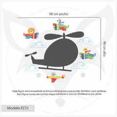 Pizarrón pizarra infantil de vinilo adhesivo con helicóptero y aviones, modelo PZ31 - comprar online