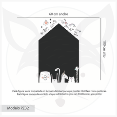 Pizarrón pizarra infantil de vinilo adhesivo con diseño de casita y animales, modelo PZ32 - comprar online