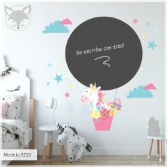 Chalkboard kids vinyl adhesive with unicorn hot air balloon