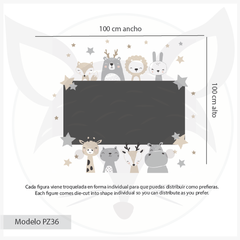 Pizarrón pizarra infantil de vinilo adhesivo con animales nórdicos en tonos neutros, modelo PZ36 - comprar online