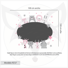 Pizarrón pizarra infantil de vinilo adhesivo con animales nórdicos y estrellas rosadas, modelo PZ37 - comprar online