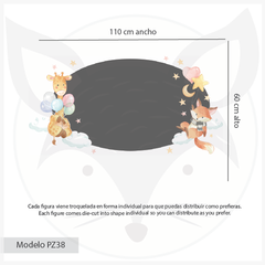 Pizarrón pizarra infantil de vinilo adhesivo con jirafa y zorro en nubes, modelo PZ38 - comprar online