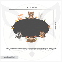 Pizarrón pizarra infantil de vinilo adhesivo con animales del bosque en acuarela, modelo PZ40 - comprar online