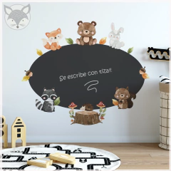 Chalkboard vinyl wall decal with watercolor forest animals, model PZ40