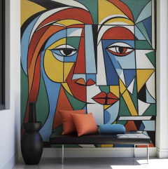 Mural de vinilo, retrato dual cubista, fusión de colores MW.CUB.08