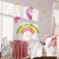 Vinilo Decorativo Infantil Unicornio sobre Arcoíris - Decoración de Pared para Niños - UNI01 en internet