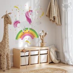 Vinilo Decorativo Infantil Unicornio sobre Arcoíris - Decoración de Pared para Niños - UNI01 - Little Dreamer Deco - vinilos decorativos infantiles