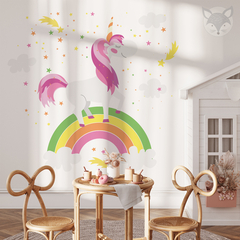 Vinilo Decorativo Infantil Unicornio sobre Arcoíris - Decoración de Pared para Niños - UNI01