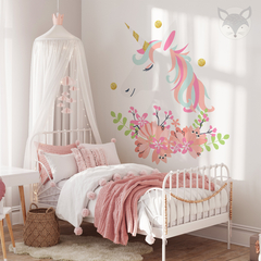 Floral Unicorn Wall Decal - Kids Bedroom Wall Sticker - UNI11 - buy online