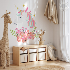 Floral Unicorn Wall Decal - Kids Bedroom Wall Sticker - UNI11 - online store