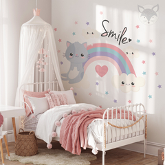 Cute Kitten Wall Decal with Rainbow - Nursery Room Decor - UNI28 - buy online