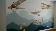 Mural infantil de vinilo, aviones vintage y paisajes, Modelo MUI41. en internet