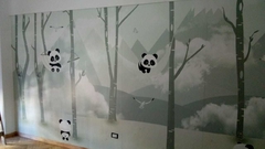 Mural pandas en bosque monocromático para habitaciones, modelo MUI35. - tienda online